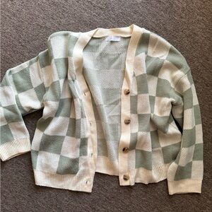 OAK + FORT Checker Knit Cardigan - Cream & Sage